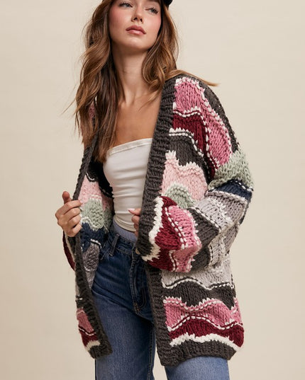 Wavy Colorblock Hand Crochet Knit Cardigan