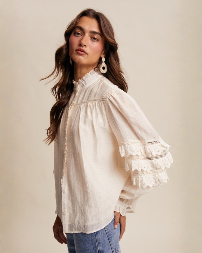 Ruffled Lace Eyelet Blouse with Vintage Boho Vibes